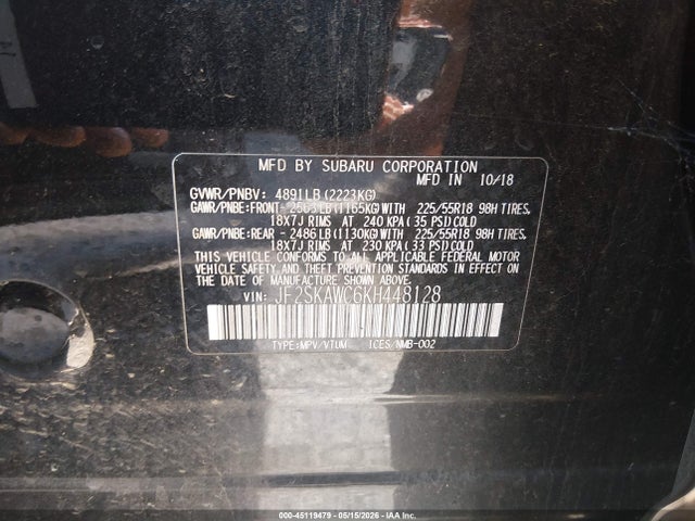 Aukcja sprzedaży 2019 Subaru Forester Touring, vin: JF2SKAWC6KH448128, numer aukcji: 45119479
