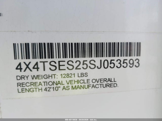 45119538 :رقم المزاد ، 4X4TSES25SJ053593 vin ، 2025 Forest River Other مزاد بيع