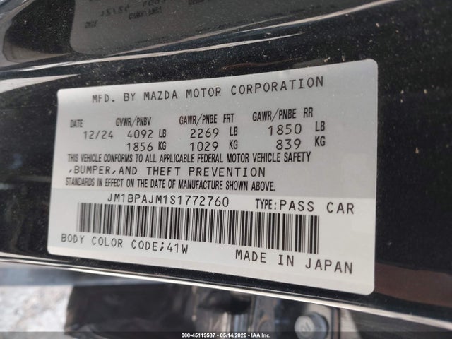 45119587 :رقم المزاد ، JM1BPAJM1S1772760 vin ، 2025 Mazda Mazda3 2.5 S مزاد بيع