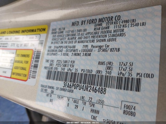 Ford Fusion Energi Se Luxury 2018 3FA6P0PU4JR246488 Image 9