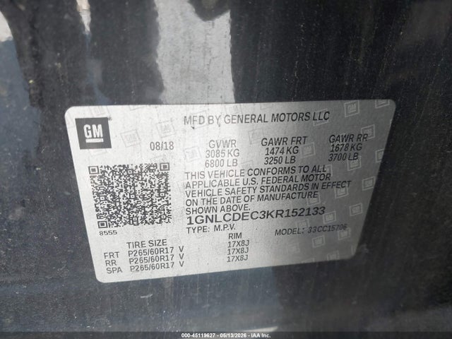 2019 Chevrolet Tahoe Commercial Fleet მანქანა იყიდება აუქციონზე, vin: 1GNLCDEC3KR152133, აუქციონის ნომერი: 45119627