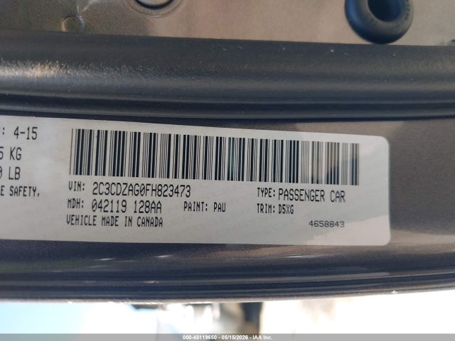 45119650 :رقم المزاد ، 2C3CDZAG0FH823473 vin ، 2015 Dodge Challenger Sxt مزاد بيع