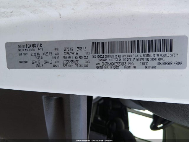 Продажа на аукционе авто 2019 Ram Promaster 1500 Low Roof 118 Wb, vin: 3C6TRVNG4KE503165, номер лота: 45119663