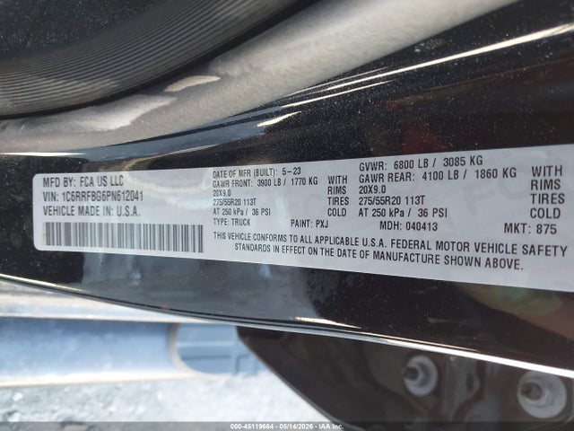 Продажа на аукционе авто 2023 Ram 1500 Big Horn  4x4 6'4 Box, vin: 1C6RRFBG6PN612041, номер лота: 45119664