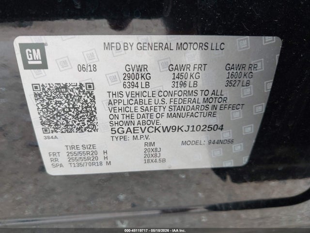 Aukcja sprzedaży 2019 Buick Enclave Awd Avenir, vin: 5GAEVCKW9KJ102504, numer aukcji: 45119717