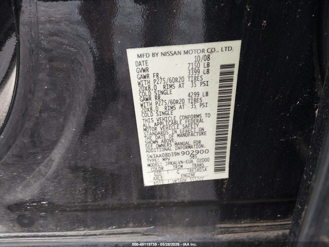 45119739 :رقم المزاد ، 5N3AA08D39N902900 vin ، 2009 Infiniti Qx56 مزاد بيع
