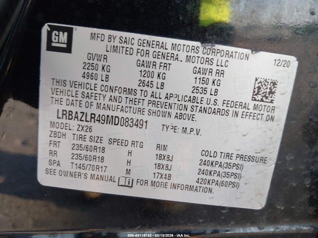 45119742 :رقم المزاد ، LRBAZLR49MD083491 vin ، 2021 Buick Envision Fwd Preferred مزاد بيع