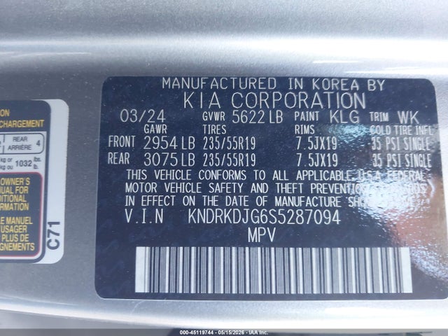 Aukcja sprzedaży 2025 Kia Sorento Hybrid Sx Prestige, vin: KNDRKDJG6S5287094, numer aukcji: 45119744