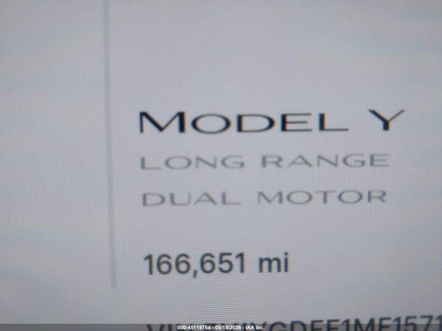 45119754 :رقم المزاد ، 5YJYGDEE1MF157165 vin ، 2021 Tesla Model Y Long Range Dual Motor All-wheel Drive مزاد بيع
