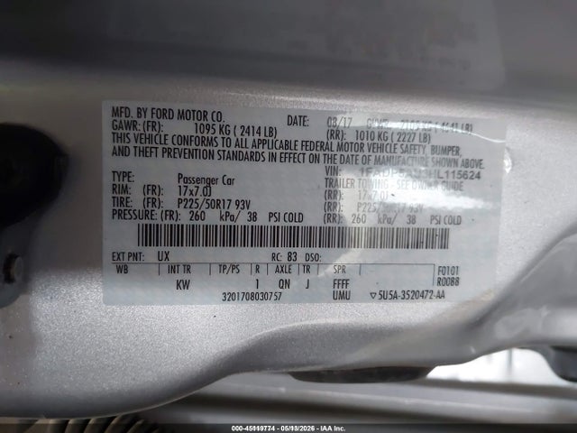 2017 Ford C-max Hybrid Se მანქანა იყიდება აუქციონზე, vin: 1FADP5AU3HL115624, აუქციონის ნომერი: 45119774
