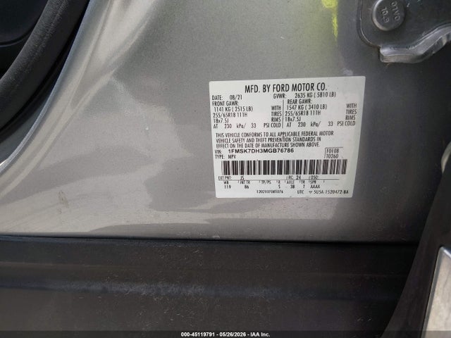 2021 Ford Explorer Xlt მანქანა იყიდება აუქციონზე, vin: 1FMSK7DH3MGB76786, აუქციონის ნომერი: 45119791