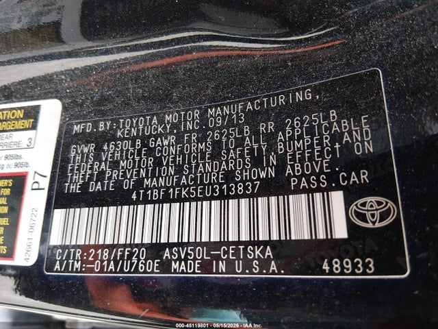 4T1BF1FK5EU313837 Toyota CAMRY SE