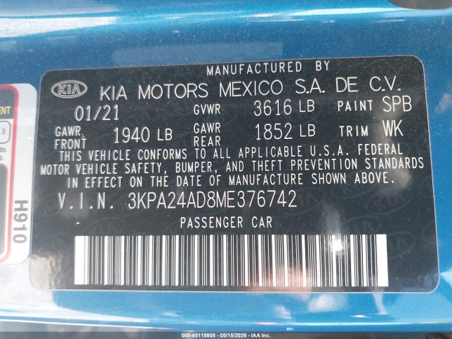 KIA RIO S 2021 3KPA24AD8ME376742 Image 9