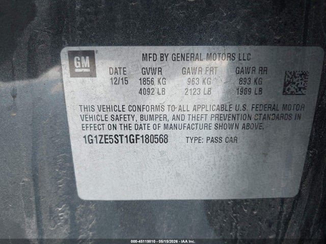 Aukcja sprzedaży 2016 Chevrolet Malibu 1lt, vin: 1G1ZE5ST1GF180568, numer aukcji: 45119810