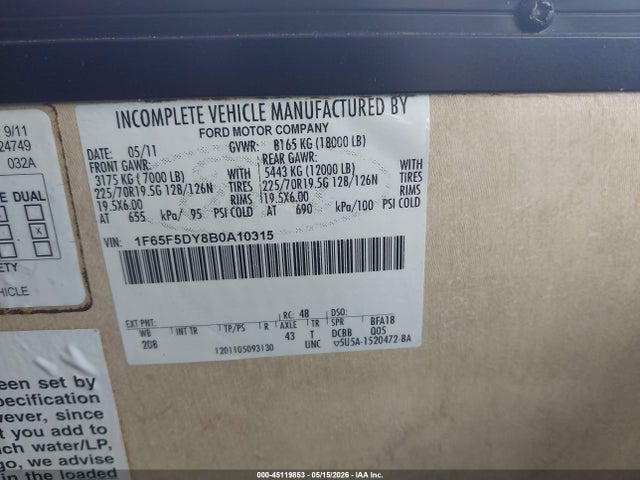 Продаж на аукціоні авто 2011 Ford F53, vin: 1F65F5DY8B0A10315, номер лоту: 45119853