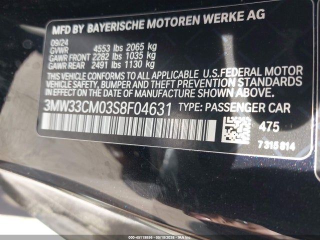 2025 Bmw 230i Xdrive მანქანა იყიდება აუქციონზე, vin: 3MW33CM03S8F04631, აუქციონის ნომერი: 45119856