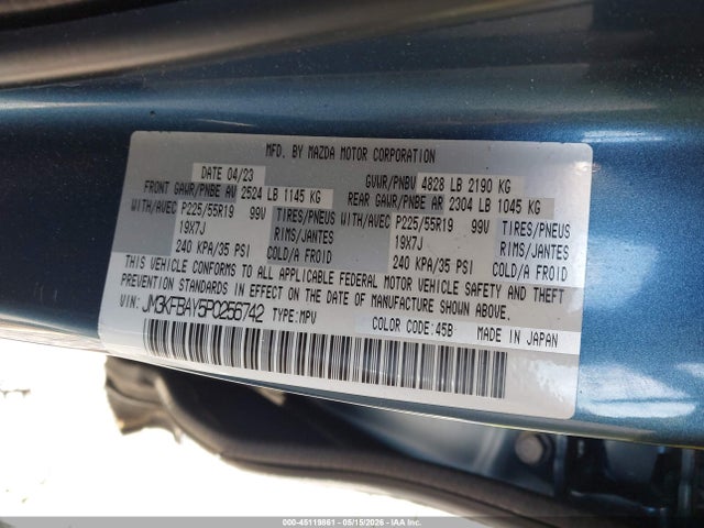 Aukcja sprzedaży 2023 Mazda Cx-5 2.5 Turbo, vin: JM3KFBAY5P0256742, numer aukcji: 45119861