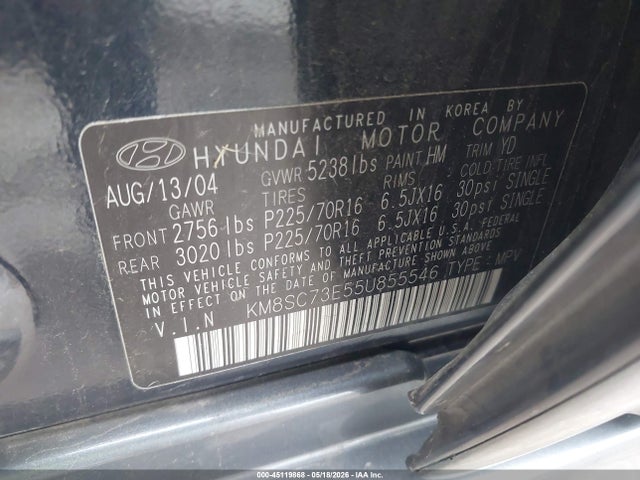 Продаж на аукціоні авто 2005 Hyundai Santa Fe Gls/lx, vin: KM8SC73E55U855546, номер лоту: 45119868