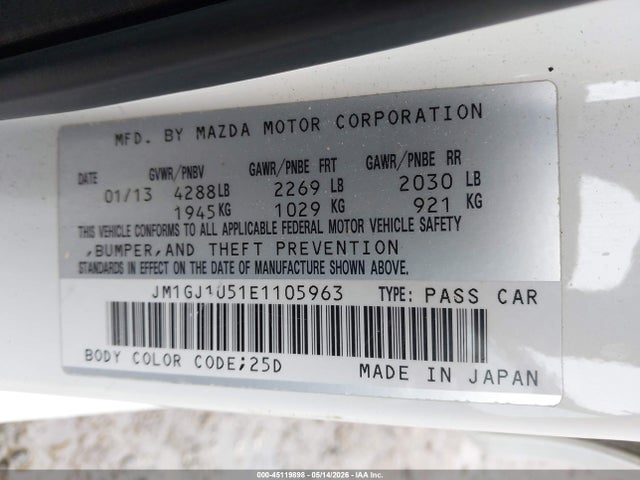 Продажа на аукционе авто 2014 Mazda Mazda6 I Sport, vin: JM1GJ1U51E1105963, номер лота: 45119898