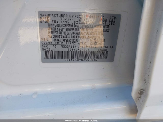 Продажа на аукционе авто 2014 Nissan Sentra Sr, vin: 3N1AB7AP9EY314796, номер лота: 45119927