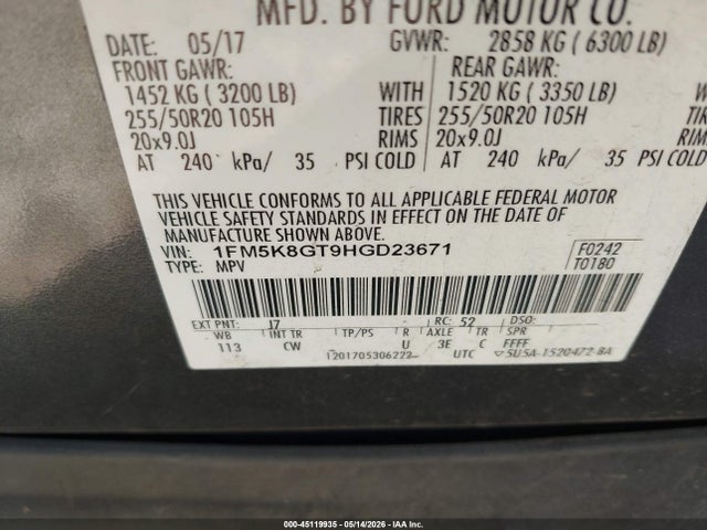 Aukcja sprzedaży 2017 Ford Explorer Sport, vin: 1FM5K8GT9HGD23671, numer aukcji: 45119935