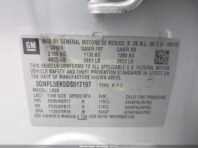 Продаж на аукціоні авто 2013 Chevrolet Captiva Sport Lt, vin: 3GNFL3EK5DS517197, номер лоту: 45119936