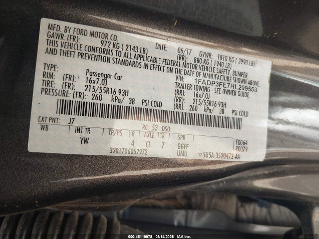 Ford FOCUS SE 2017 1FADP3FE7HL299553 Image 9