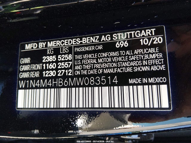 Продаж на аукціоні авто 2021 Mercedes-benz Glb 250 4matic, vin: W1N4M4HB6MW083514, номер лоту: 45119985