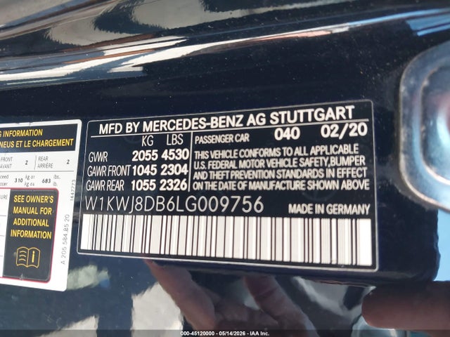 Aukcja sprzedaży 2020 Mercedes-benz C 300, vin: W1KWJ8DB6LG009756, numer aukcji: 45120000