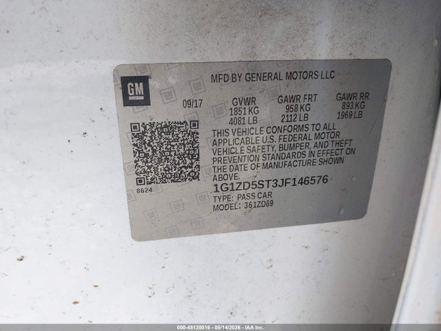 Продаж на аукціоні авто 2018 Chevrolet Malibu Lt, vin: 1G1ZD5ST3JF146576, номер лоту: 45120016