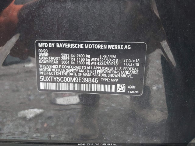 BMW X3 Xdrive30i 2021 5UXTY5C00M9E39846 Image 9