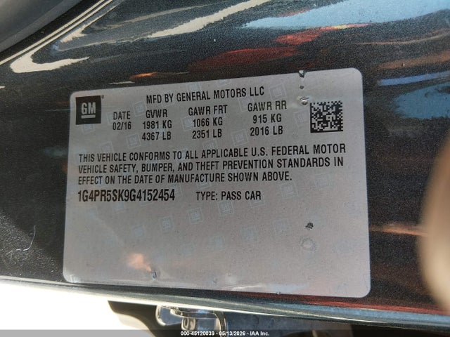 2016 Buick Verano Convenience Group მანქანა იყიდება აუქციონზე, vin: 1G4PR5SK9G4152454, აუქციონის ნომერი: 45120039