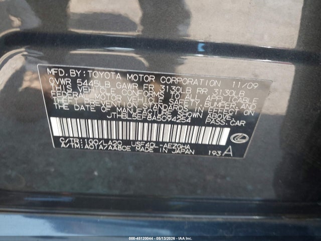 Aukcja sprzedaży 2010 Lexus Ls 460, vin: JTHBL5EF8A5094254, numer aukcji: 45120044