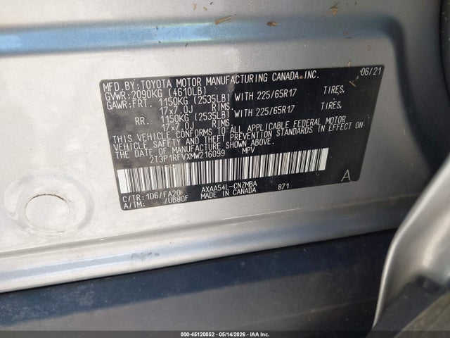 Aukcja sprzedaży 2021 Toyota Rav4 Xle, vin: 2T3P1RFVXMW216099, numer aukcji: 45120052