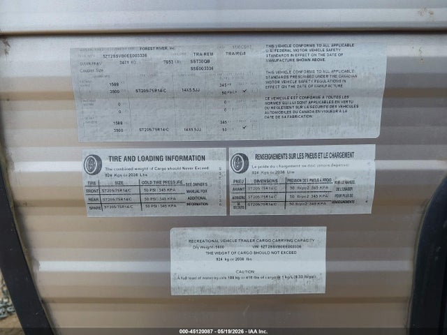 Продажа на аукционе авто 2014 Shasta Oasis, vin: 5ZT2SSVB0EE003336, номер лота: 45120087