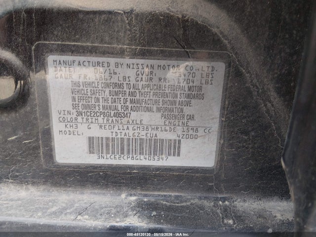 2016 Nissan Versa Note Sr მანქანა იყიდება აუქციონზე, vin: 3N1CE2CP8GL405347, აუქციონის ნომერი: 45120120