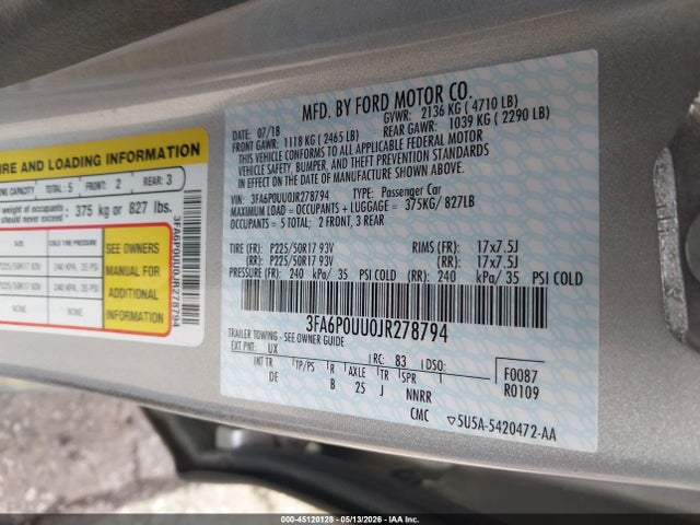 Ford Fusion Hybrid S 2018 3FA6P0UU0JR278794 Image 9