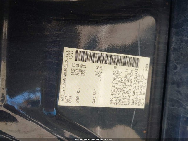 Aukcja sprzedaży 2016 Nissan Altima 2.5/2.5 S/2.5 Sl/2.5 Sr/2.5 Sv, vin: 1N4AL3AP4GN306405, numer aukcji: 45120176