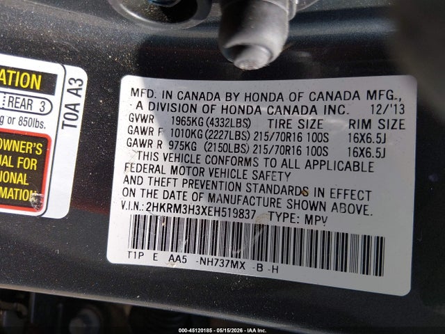 Honda CR-V LX 2014 2HKRM3H3XEH519837 Image 9
