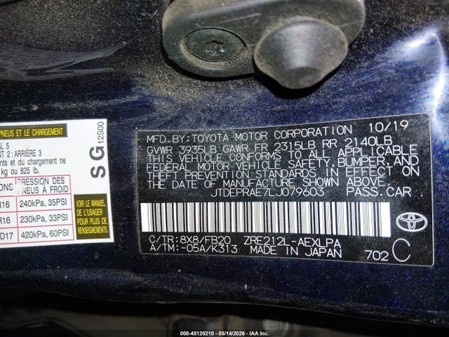 Продаж на аукціоні авто 2020 Toyota Corolla Le, vin: JTDEPRAE7LJ079603, номер лоту: 45120210