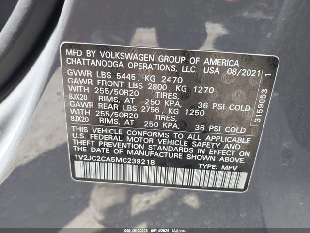 1V2JC2CA5MC239218 Volkswagen Atlas Cross Sport 2.0t Se W/technology