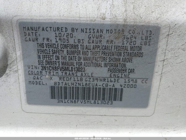 Продажа на аукционе авто 2021 Nissan Versa Sr Xtronic Cvt, vin: 3N1CN8FV5ML813023, номер лота: 45120238