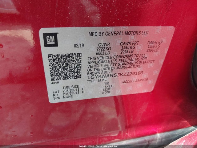 Aukcja sprzedaży 2019 Cadillac Xt5 Standard, vin: 1GYKNARS3KZ229186, numer aukcji: 45120250