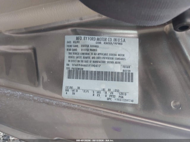 Aukcja sprzedaży 2001 Ford Mustang, vin: 1FAFP44461F190417, numer aukcji: 45120256
