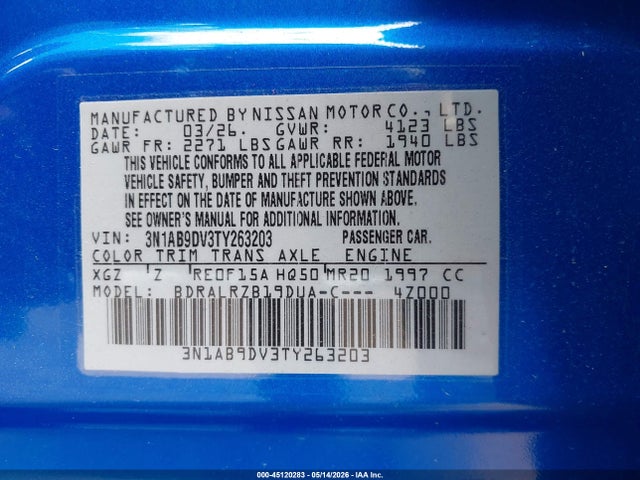 Aukcja sprzedaży 2026 Nissan Sentra Sr, vin: 3N1AB9DV3TY263203, numer aukcji: 45120283