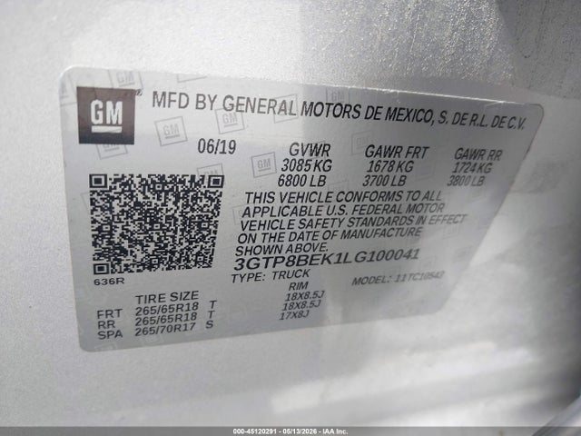 3GTP8BEK1LG100041 GMC SIERRA 1500