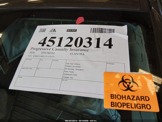 Aukcja sprzedaży 2026 Hyundai Elantra Se, vin: KMHLL4DG1TU150372, numer aukcji: 45120314