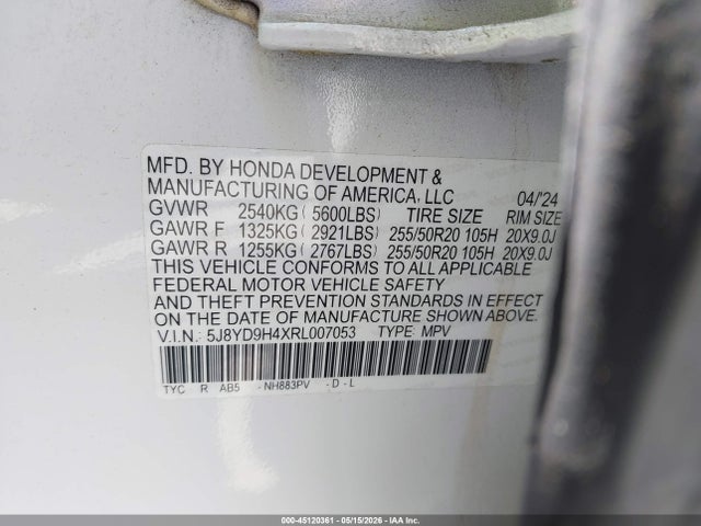 Продаж на аукціоні авто 2024 Acura Mdx Technology Package, vin: 5J8YD9H4XRL007053, номер лоту: 45120361