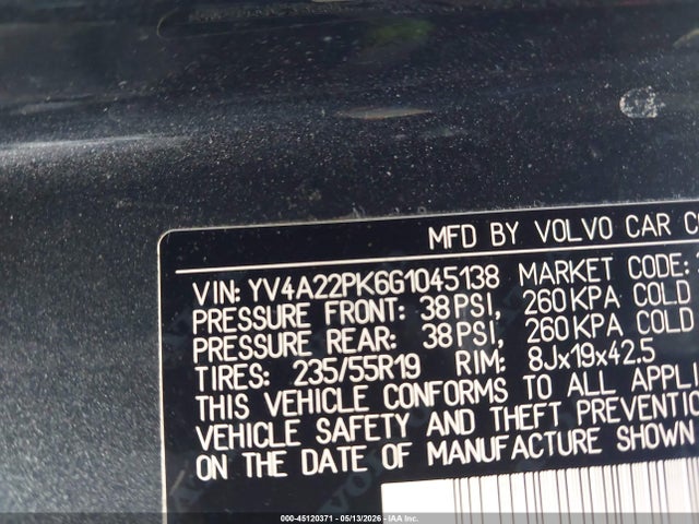 Aukcja sprzedaży 2016 Volvo Xc90 T6 Momentum, vin: YV4A22PK6G1045138, numer aukcji: 45120371