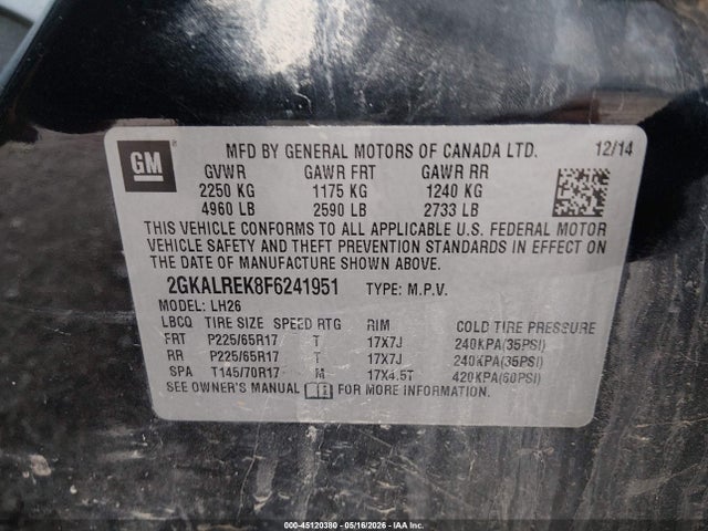 GMC Terrain Sle-2 2015 2GKALREK8F6241951 Image 9